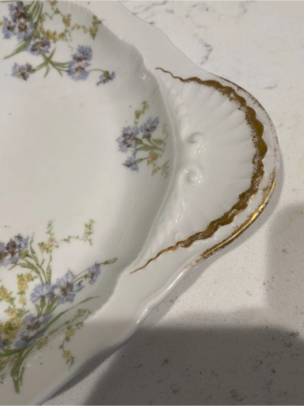 Early 1900s Theodore Haviland Limoges Oval Serving Platter - Blue Floral & Gold